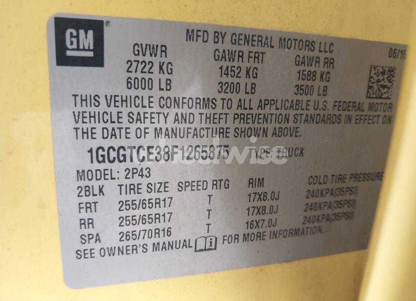 Photo 9 of 2015 Chevrolet Colorado Z71 (VIN 1GCGTCE38F1265875)