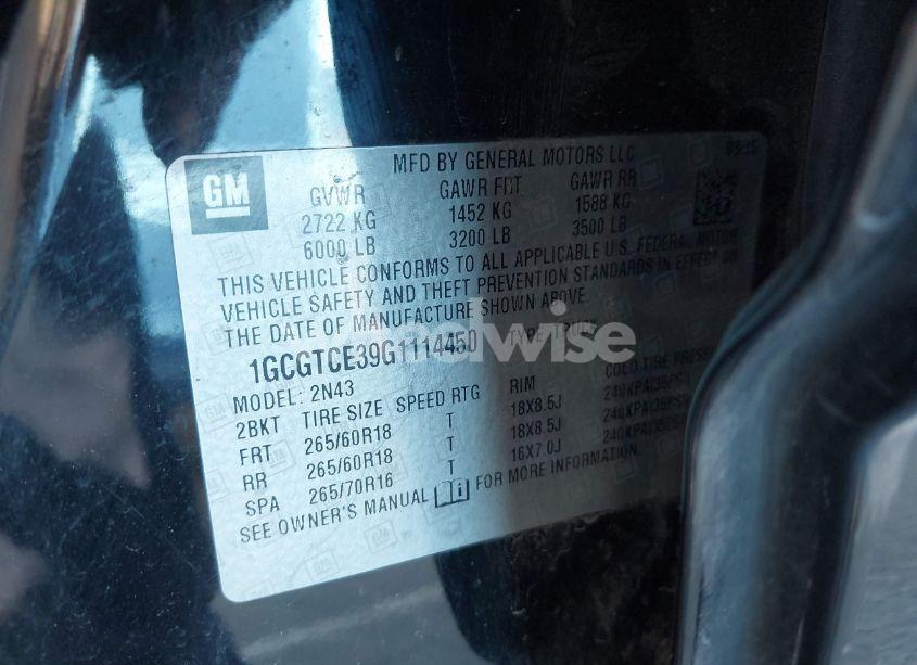 Photo 9 of 2016 Chevrolet Colorado LT (VIN 1GCGTCE39G1114450)