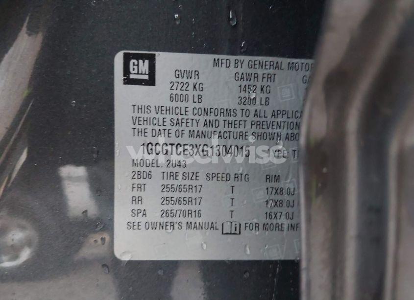 Photo 9 of 2016 Chevrolet Colorado LT (VIN 1GCGTCE3XG1304015)