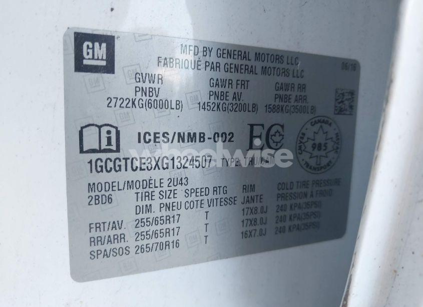 Photo 9 of 2016 Chevrolet Colorado LT (VIN 1GCGTCE3XG1324507)