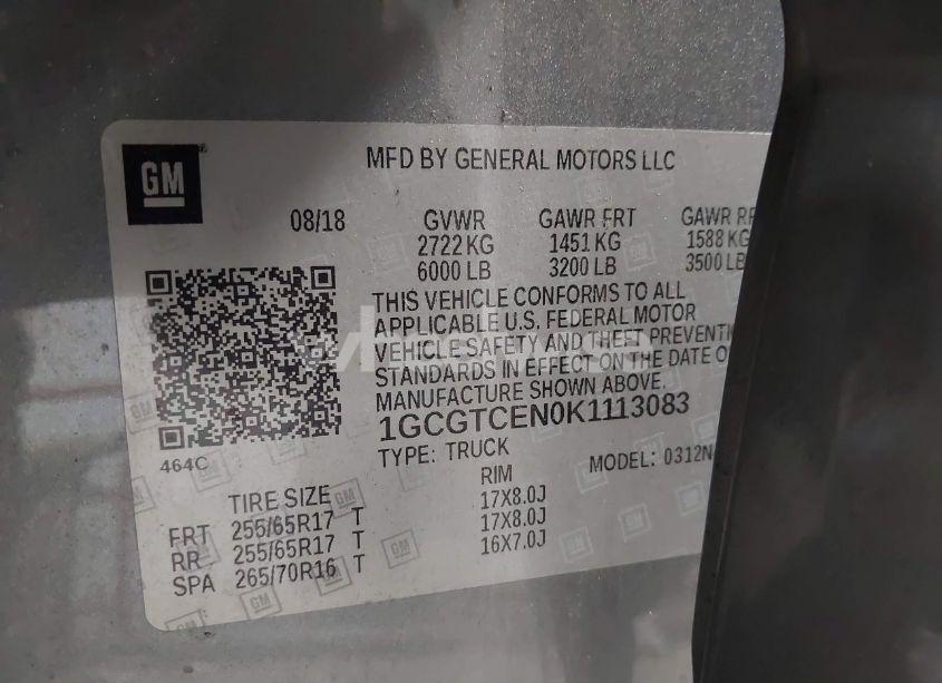 Photo 9 of 2019 Chevrolet Colorado LT (VIN 1GCGTCEN0K1113083)