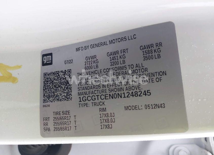 Photo 9 of 2022 Chevrolet Colorado 4WD SHORT BOX LT (VIN 1GCGTCEN0N1248245)