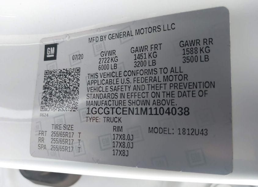 Photo 9 of 2021 Chevrolet Colorado 4WD LONG BOX LT (VIN 1GCGTCEN1M1104038)