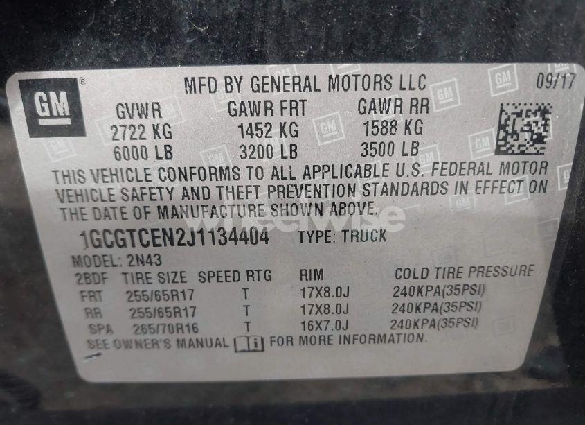 Photo 9 of 2018 Chevrolet Colorado LT (VIN 1GCGTCEN2J1134404)