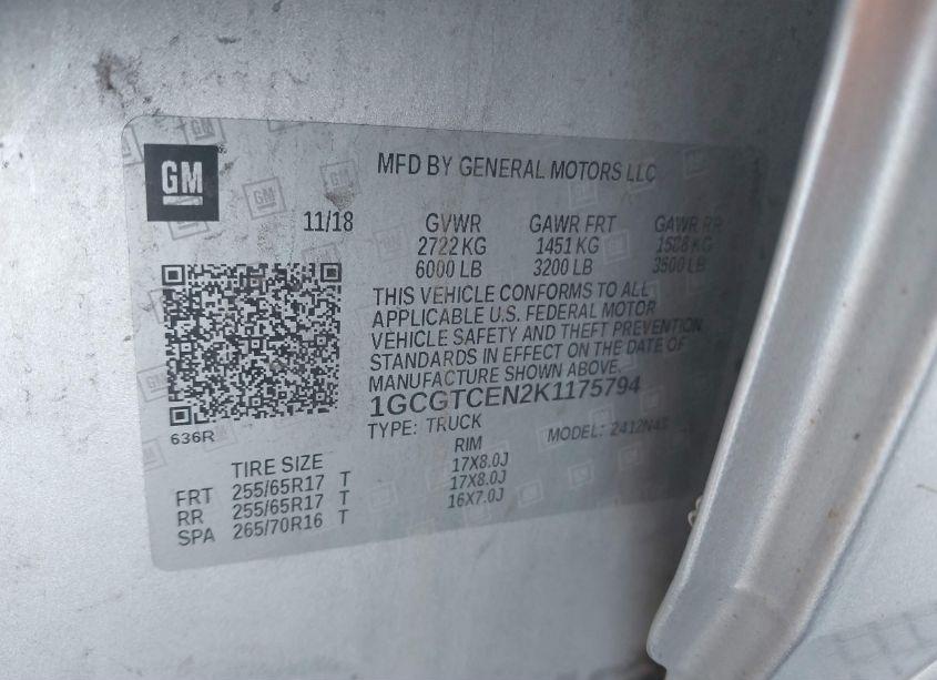 Photo 9 of 2019 Chevrolet Colorado LT (VIN 1GCGTCEN2K1175794)