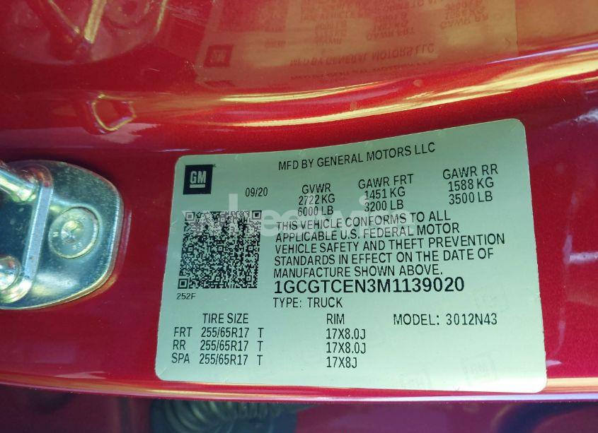 Photo 9 of 2021 Chevrolet Colorado 4WD SHORT BOX LT (VIN 1GCGTCEN3M1139020)