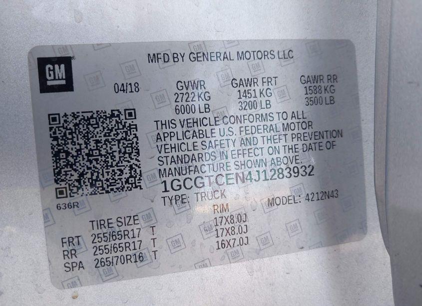 Photo 9 of 2018 Chevrolet Colorado LT (VIN 1GCGTCEN4J1283932)