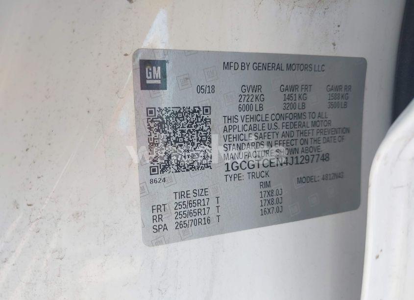 Photo 9 of 2018 Chevrolet Colorado LT (VIN 1GCGTCEN4J1297748)