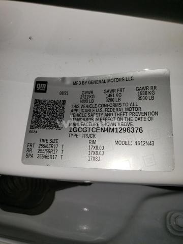 Photo 11 of 2021 CHEVROLET COLORADO LT (VIN 1GCGTCEN4M1296376)