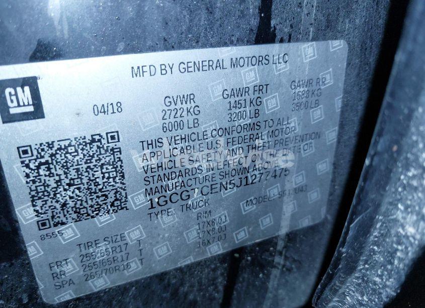 Photo 9 of 2018 Chevrolet Colorado LT (VIN 1GCGTCEN5J1277475)