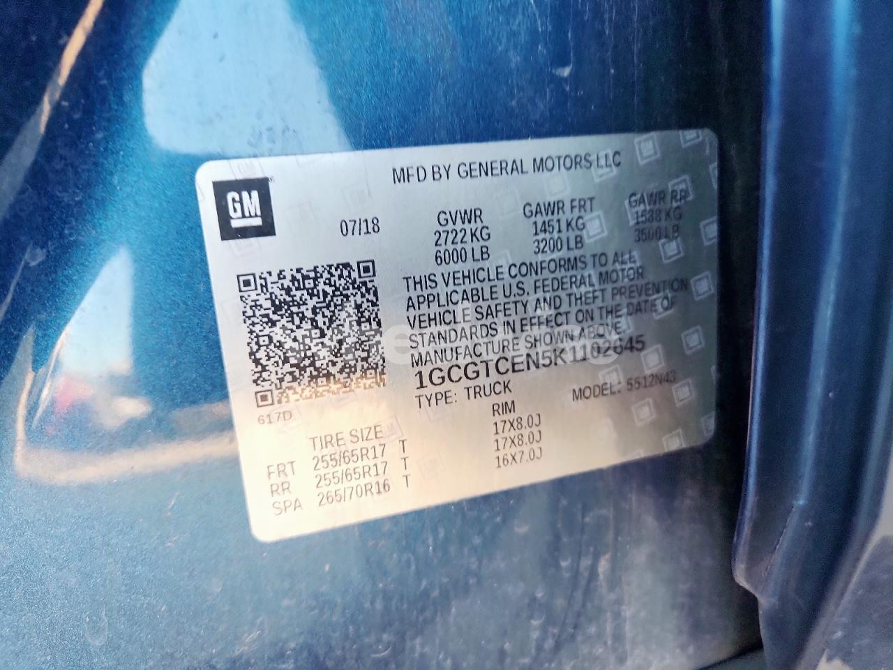 Photo 12 of 2019 CHEVROLET COLORADO LT (VIN 1GCGTCEN5K1102645)