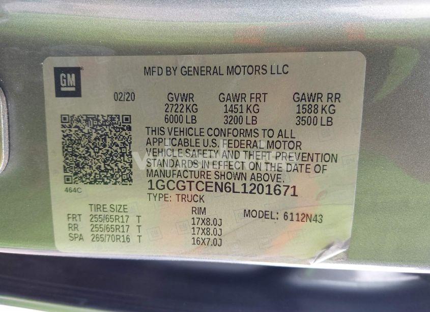 Photo 9 of 2020 Chevrolet Colorado 4WD SHORT BOX LT (VIN 1GCGTCEN6L1201671)