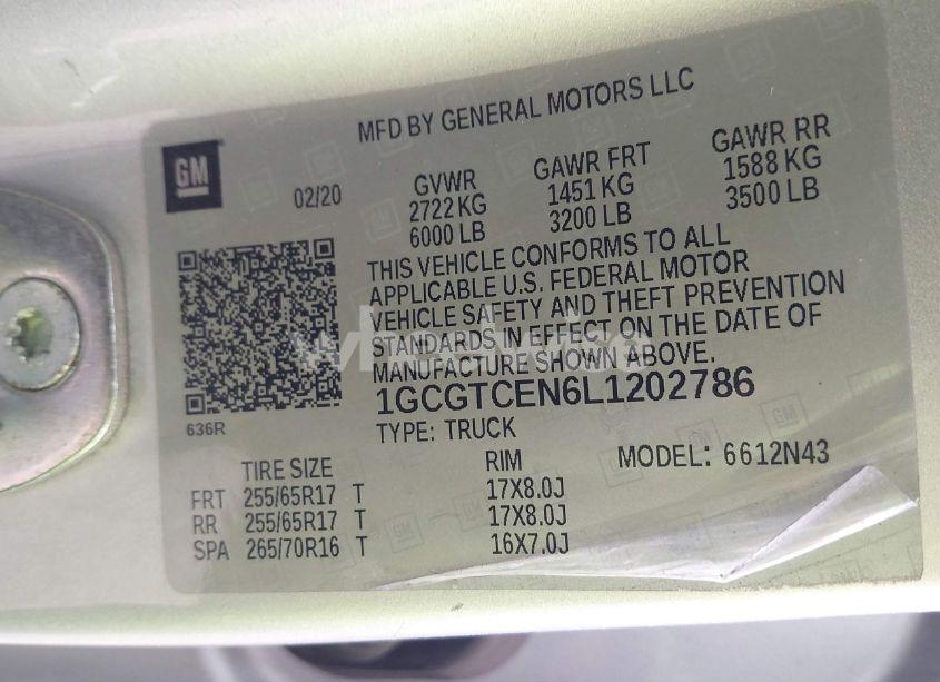 Photo 9 of 2020 Chevrolet Colorado 4WD SHORT BOX LT (VIN 1GCGTCEN6L1202786)