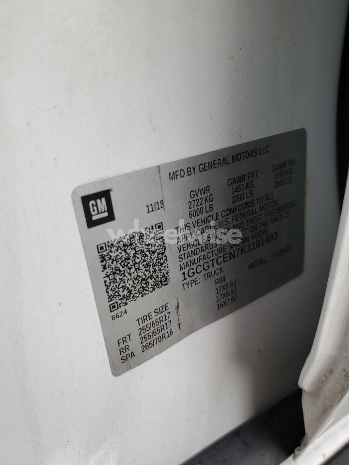 Photo 12 of 2019 CHEVROLET COLORADO LT (VIN 1GCGTCEN7K1181493)