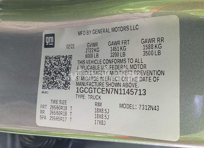 Photo 9 of 2022 Chevrolet Colorado 4WD SHORT BOX LT (VIN 1GCGTCEN7N1145713)