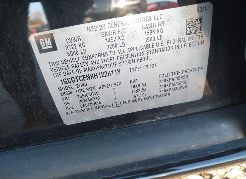 Photo 9 of 2017 Chevrolet Colorado LT (VIN 1GCGTCEN8H1228118)