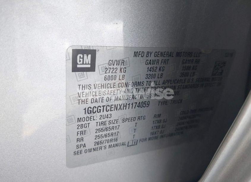 Photo 9 of 2017 Chevrolet Colorado LT (VIN 1GCGTCENXH1174059)