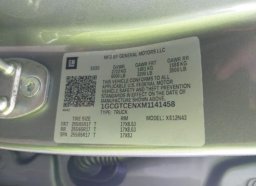 Photo 9 of 2021 Chevrolet Colorado 4WD SHORT BOX LT (VIN 1GCGTCENXM1141458)