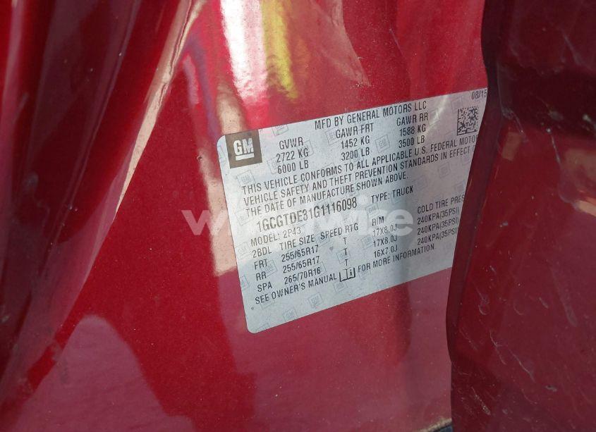 Photo 9 of 2016 Chevrolet Colorado Z71 (VIN 1GCGTDE31G1116098)