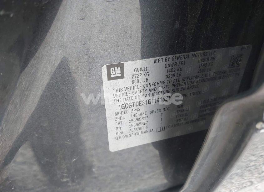 Photo 9 of 2016 Chevrolet Colorado Z71 (VIN 1GCGTDE31G1141521)
