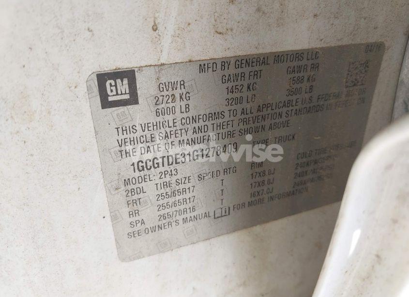 Photo 9 of 2016 Chevrolet Colorado Z71 (VIN 1GCGTDE31G1278409)