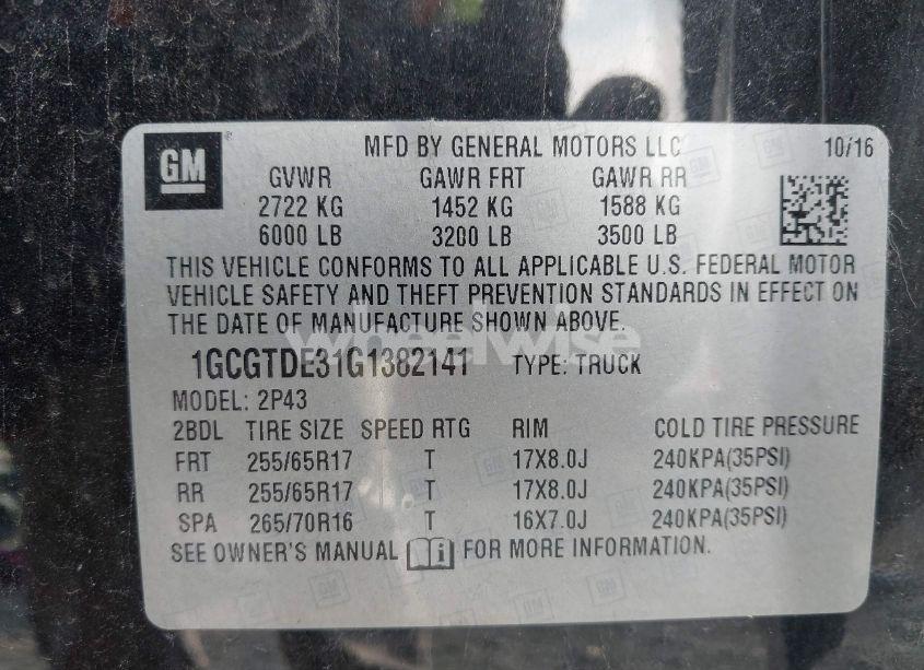 Photo 9 of 2016 Chevrolet Colorado Z71 (VIN 1GCGTDE31G1382141)