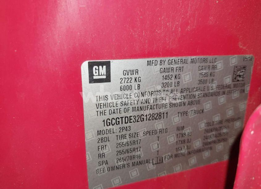 Photo 9 of 2016 Chevrolet Colorado Z71 (VIN 1GCGTDE32G1282811)