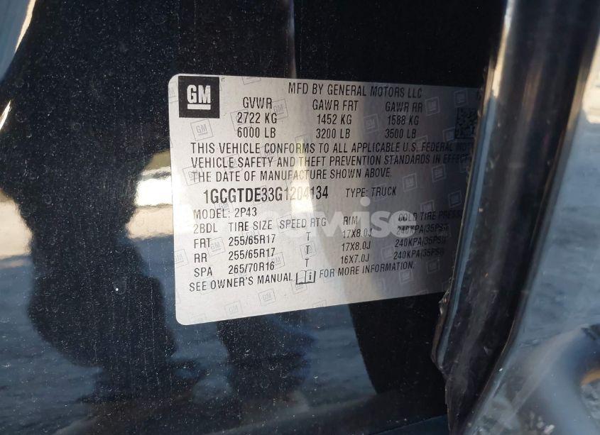 Photo 9 of 2016 Chevrolet Colorado Z71 (VIN 1GCGTDE33G1204134)