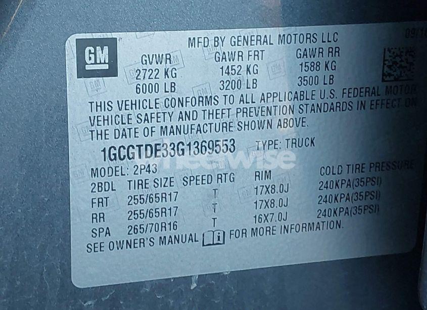 Photo 9 of 2016 Chevrolet Colorado Z71 (VIN 1GCGTDE33G1369553)