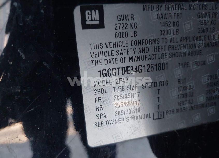 Photo 9 of 2016 Chevrolet Colorado Z71 (VIN 1GCGTDE34G1261801)