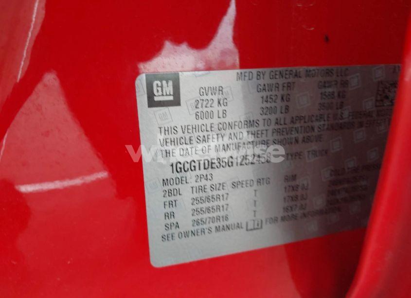 Photo 9 of 2016 Chevrolet Colorado Z71 (VIN 1GCGTDE35G1252458)