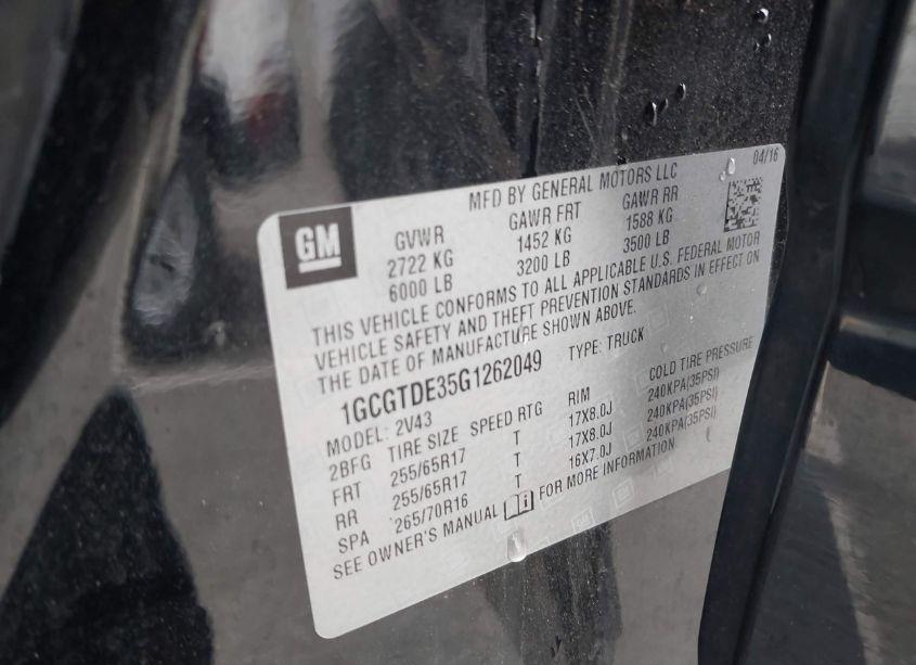 Photo 9 of 2016 Chevrolet Colorado Z71 (VIN 1GCGTDE35G1262049)