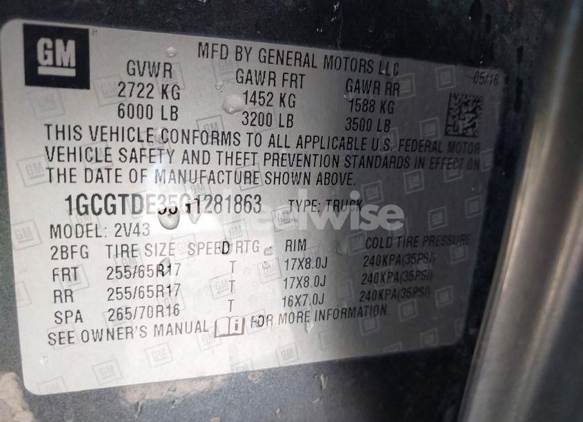 Photo 9 of 2016 Chevrolet Colorado Z71 (VIN 1GCGTDE35G1281863)