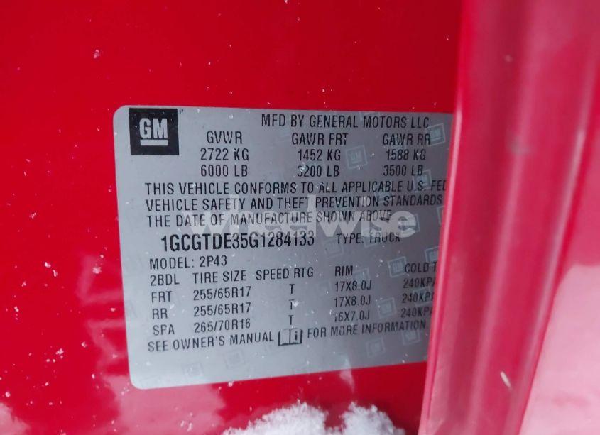 Photo 9 of 2016 Chevrolet Colorado Z71 (VIN 1GCGTDE35G1284133)