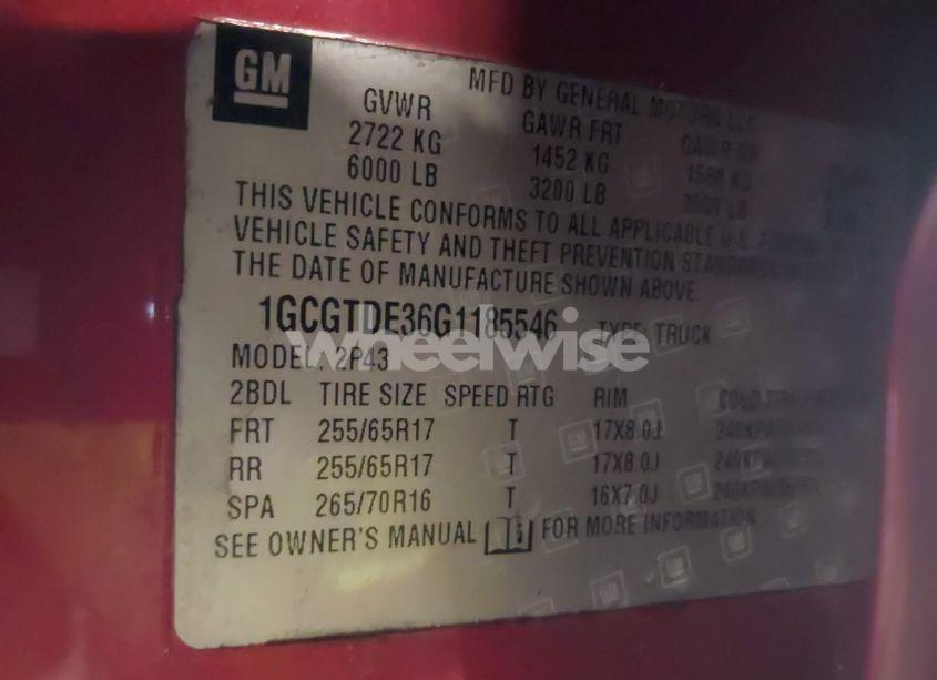 Photo 9 of 2016 Chevrolet Colorado Z71 (VIN 1GCGTDE36G1185546)