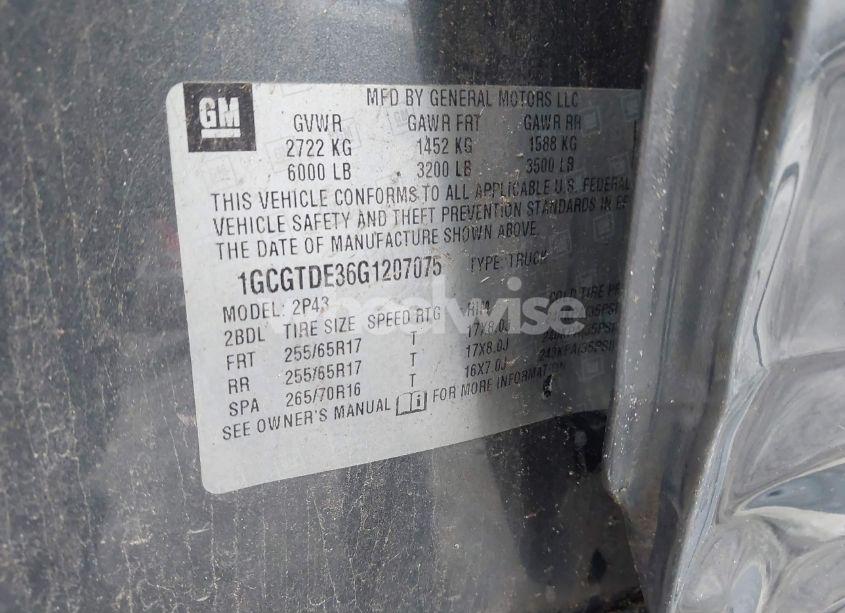 Photo 9 of 2016 Chevrolet Colorado Z71 (VIN 1GCGTDE36G1207075)