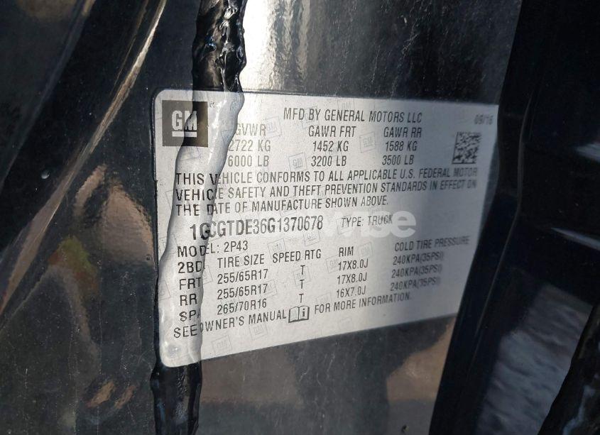 Photo 9 of 2016 Chevrolet Colorado Z71 (VIN 1GCGTDE36G1370678)