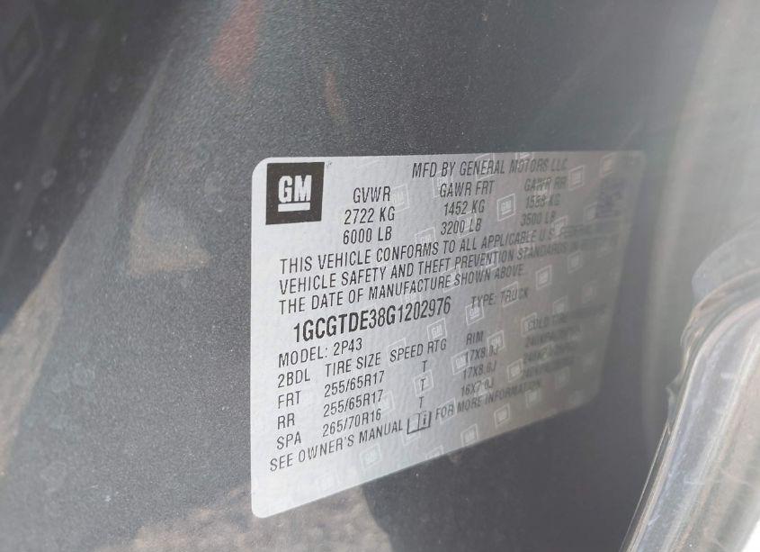 Photo 9 of 2016 Chevrolet Colorado Z71 (VIN 1GCGTDE38G1202976)