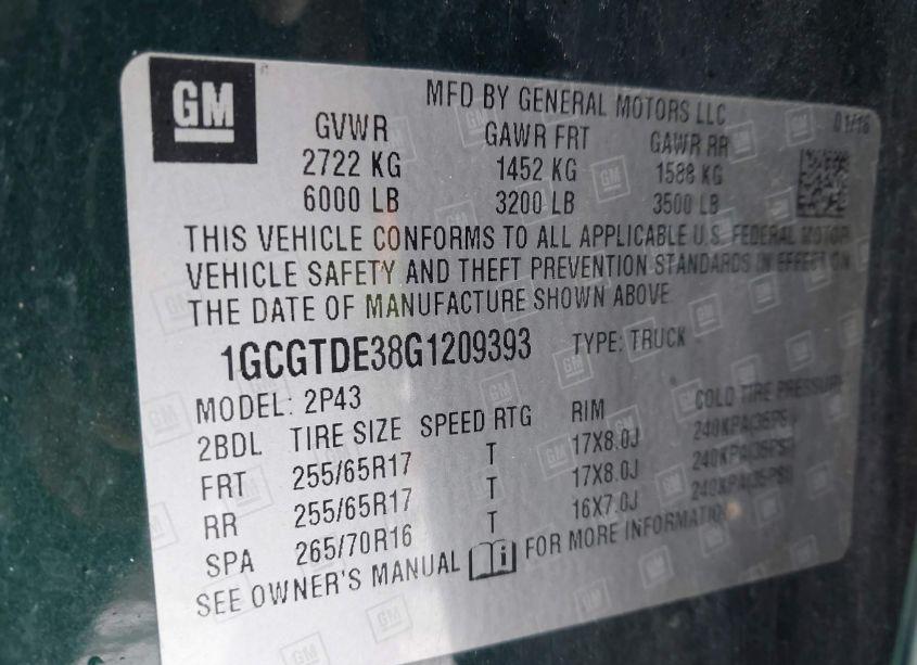 Photo 9 of 2016 Chevrolet Colorado Z71 (VIN 1GCGTDE38G1209393)