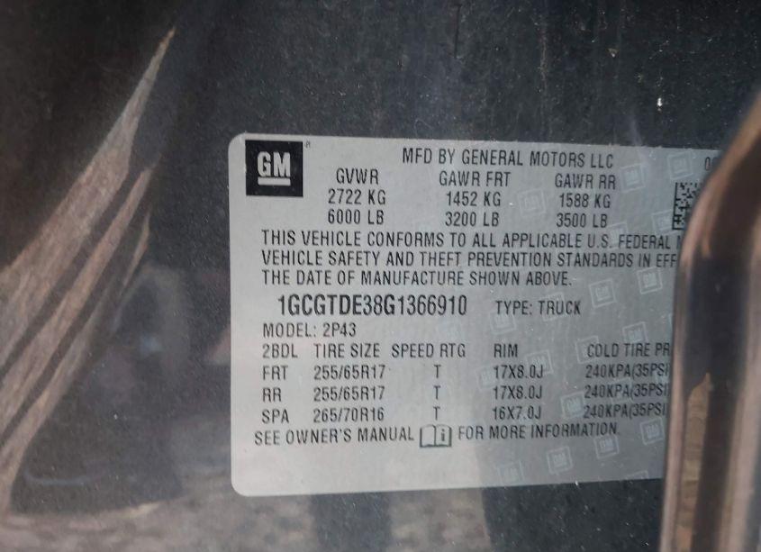 Photo 9 of 2016 Chevrolet Colorado Z71 (VIN 1GCGTDE38G1366910)