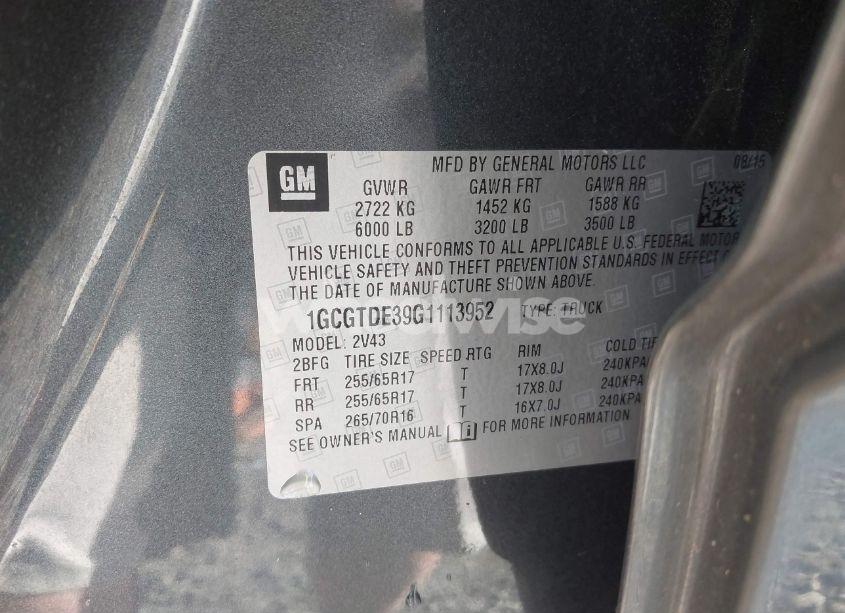 Photo 9 of 2016 Chevrolet Colorado Z71 (VIN 1GCGTDE39G1113952)