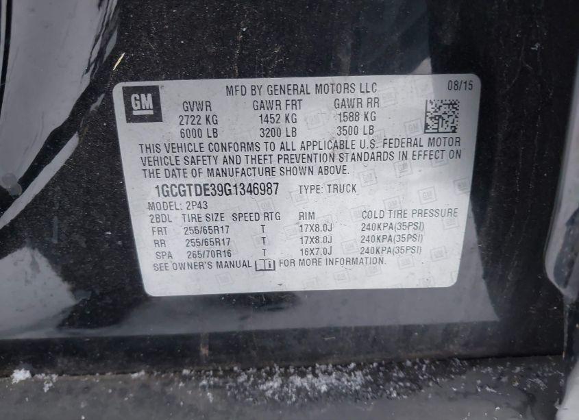 Photo 9 of 2016 Chevrolet Colorado Z71 (VIN 1GCGTDE39G1346987)