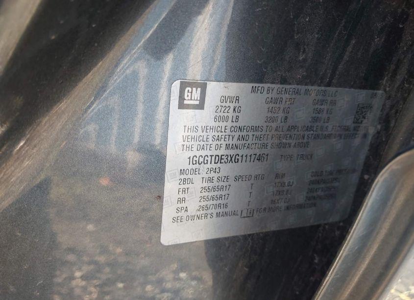 Photo 9 of 2016 Chevrolet Colorado Z71 (VIN 1GCGTDE3XG1117461)