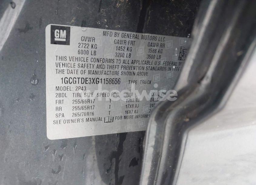 Photo 9 of 2016 Chevrolet Colorado Z71 (VIN 1GCGTDE3XG1158656)