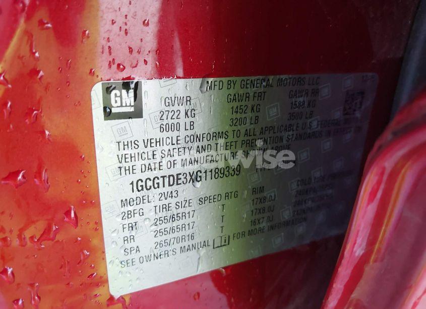 Photo 9 of 2016 Chevrolet Colorado Z71 (VIN 1GCGTDE3XG1189339)