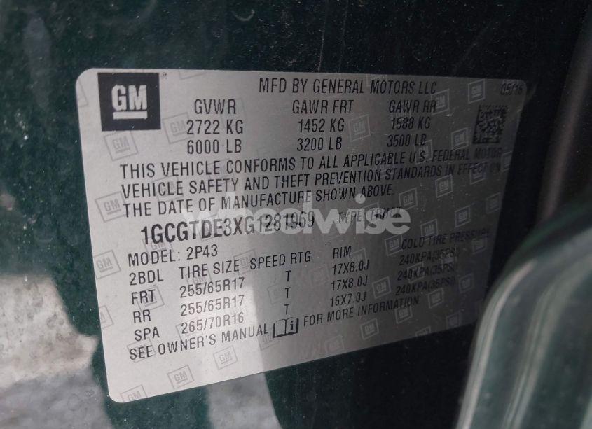 Photo 9 of 2016 Chevrolet Colorado Z71 (VIN 1GCGTDE3XG1281969)