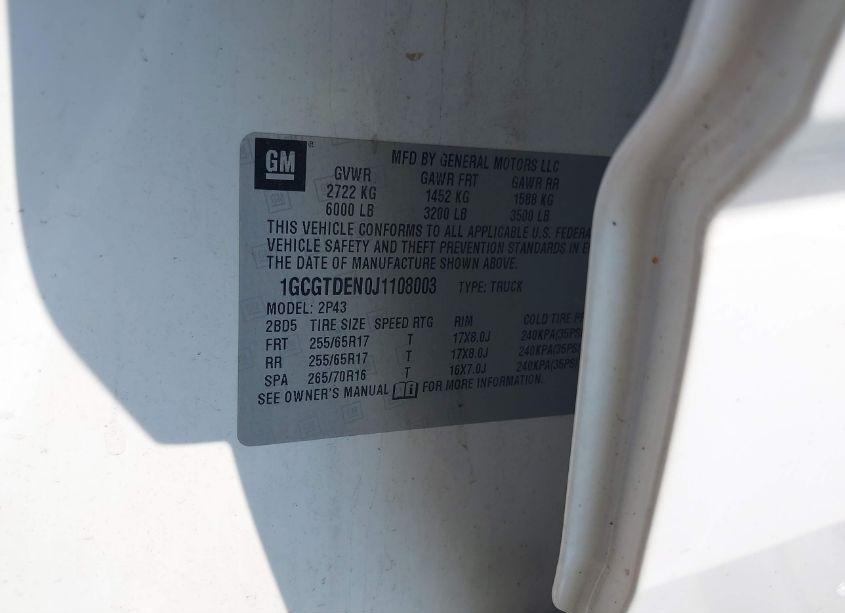 Photo 9 of 2018 Chevrolet Colorado Z71 (VIN 1GCGTDEN0J1108003)