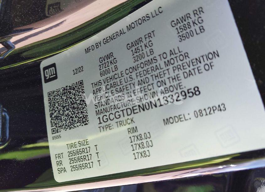 Photo 9 of 2022 Chevrolet Colorado 4WD SHORT BOX Z71 (VIN 1GCGTDEN0N1332958)