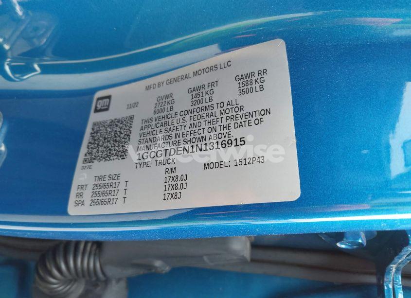 Photo 9 of 2022 Chevrolet Colorado 4WD SHORT BOX Z71 (VIN 1GCGTDEN1N1316915)