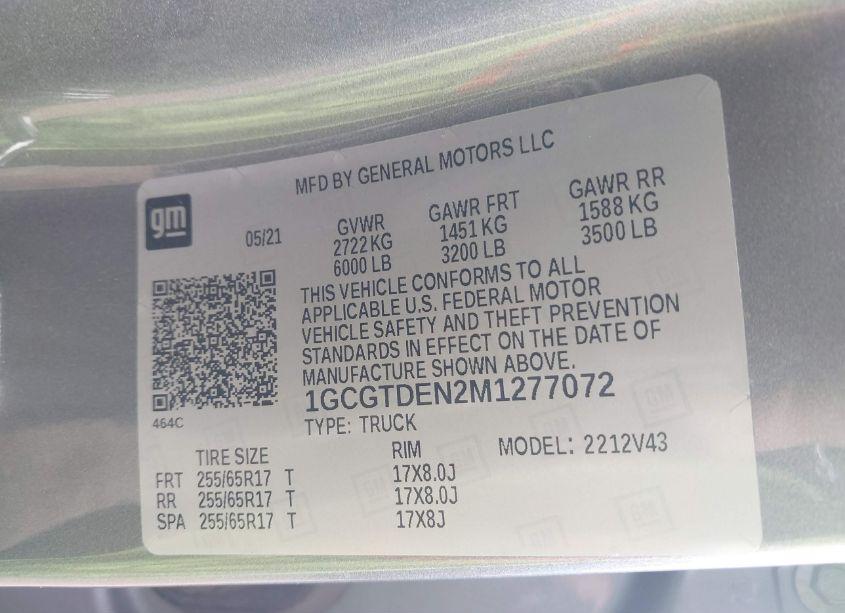 Photo 9 of 2021 Chevrolet Colorado 4WD LONG BOX Z71 (VIN 1GCGTDEN2M1277072)